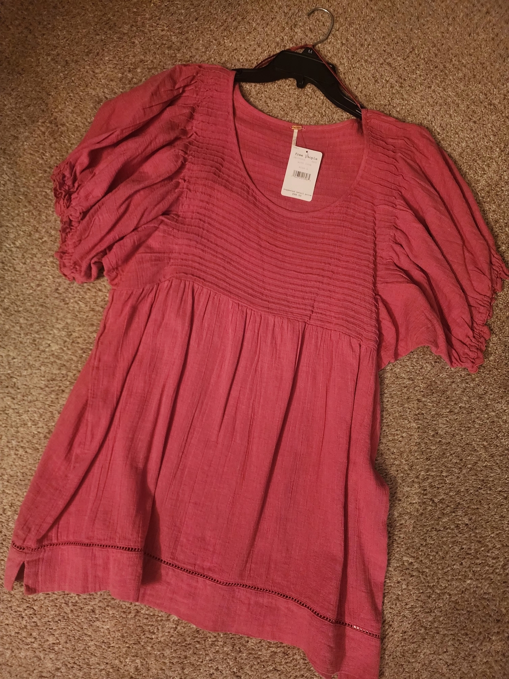 Free People Rose Pink Pintuck Puff Sleeve Tunic